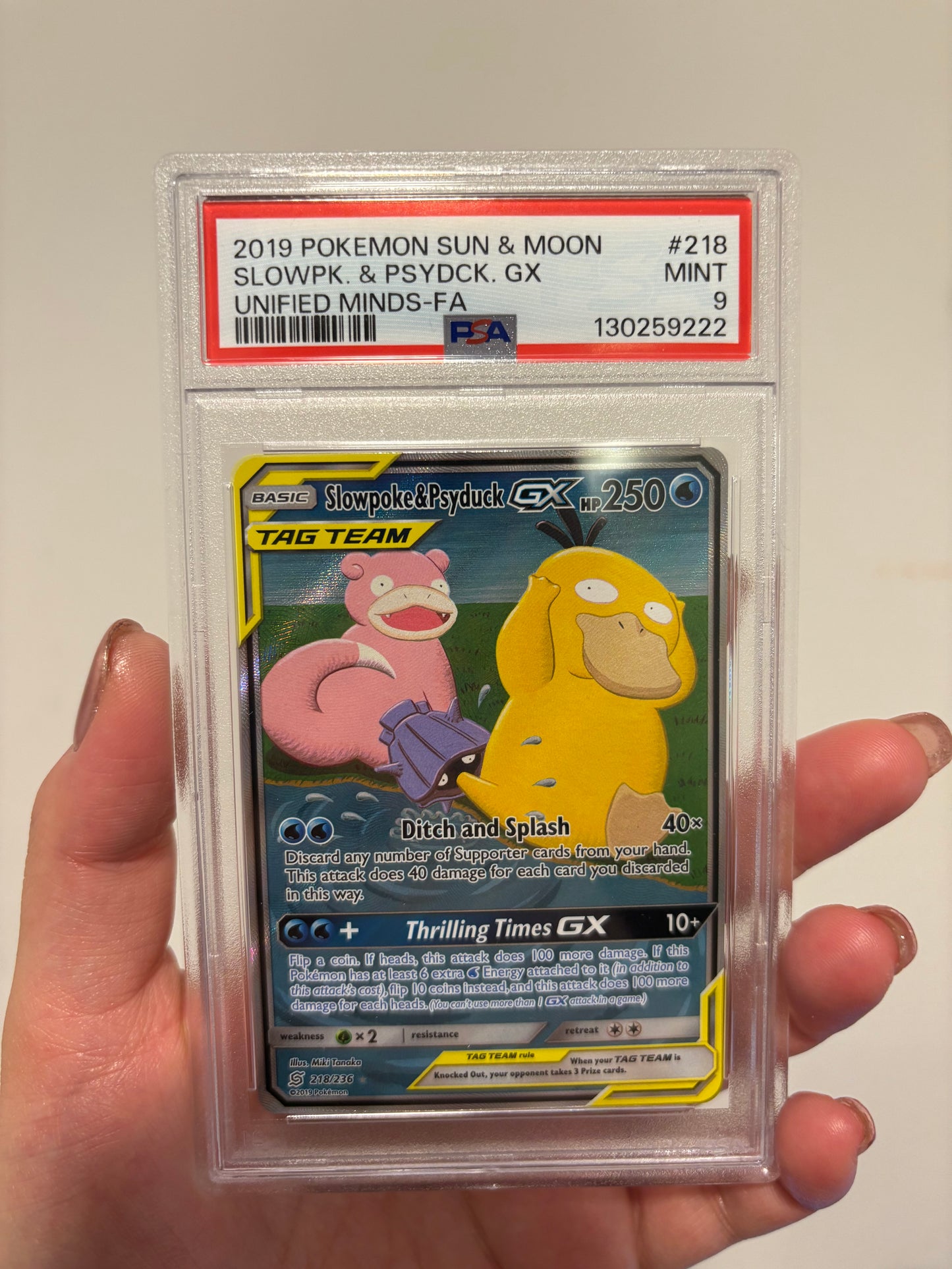 [ PSA 9 ]  Slowpoke & Psyduck GX #218